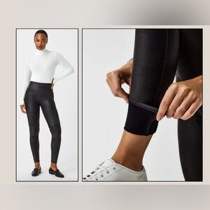 NWT Spanx Size S/P Fleece Lined Faux Leather Leggings - Black